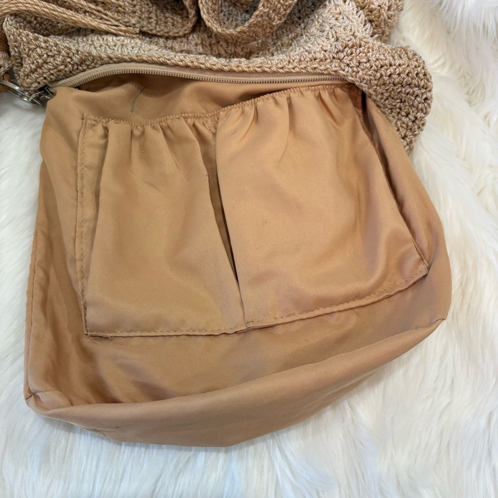 The Sak Crochet Ombre Boho Knit Tassel Hobo Crossbody Bag in Beige and Brown - Picture 6 of 10